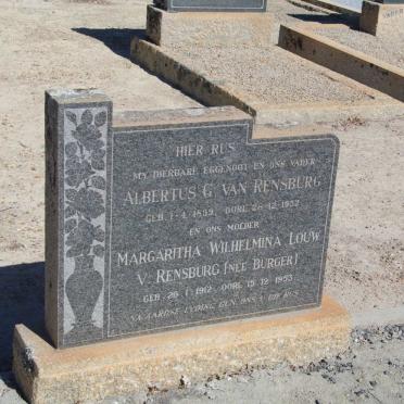 RENSBURG Albertus G., van 1899-1952 &amp; Margritha Wilhelmina Louw BURGER 1912-1953