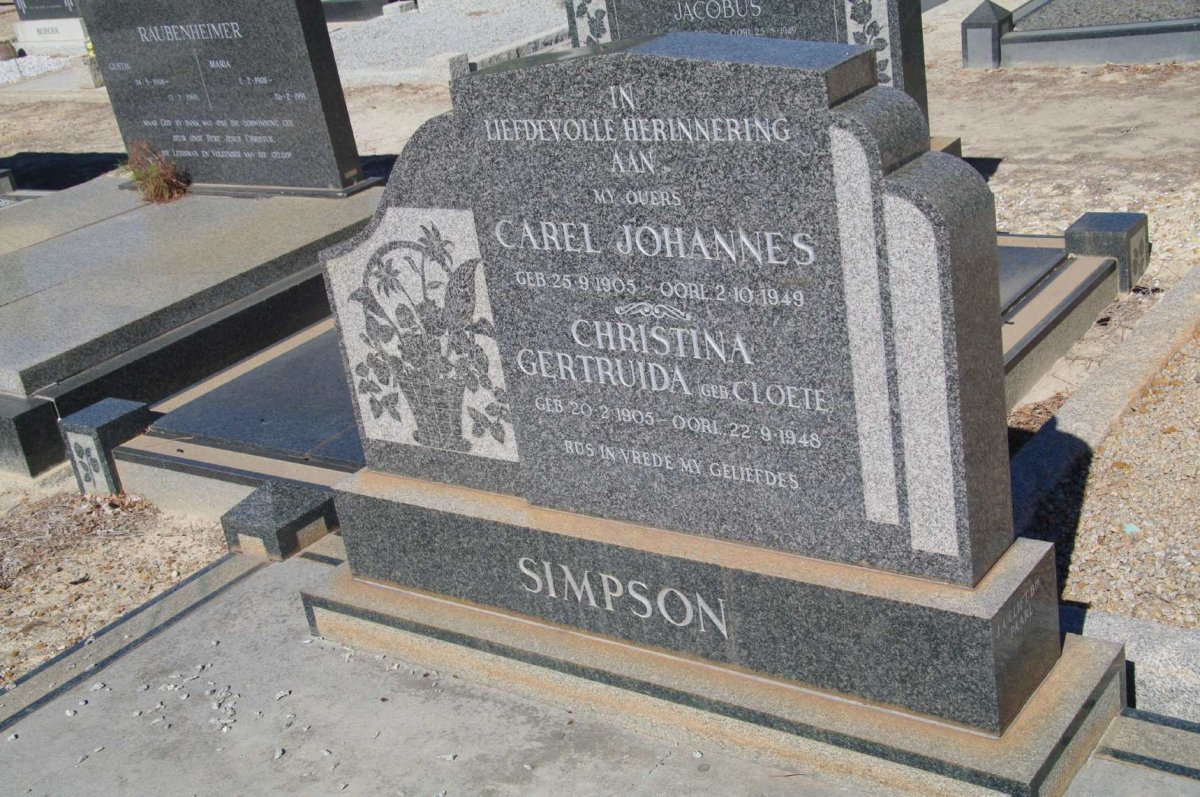 SIMPSON Carel Johannes 1905-1949 &amp; Christina Gertruida CLOETE 1905-1948