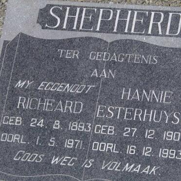SHEPHERD Richeard 1893-1971 &amp; Hannie Esterhuyse 1907-1993