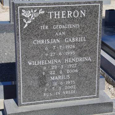 THERON Chrisjan Gabriël 1926-1995 &amp; Wilhelmina Hendrina 1927-2006 :: THERON Marius 1975-2002