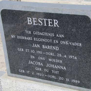 BESTER Jan Barend 1911-1974 &amp; Jacoba Johanna du TOIT 1920-1989