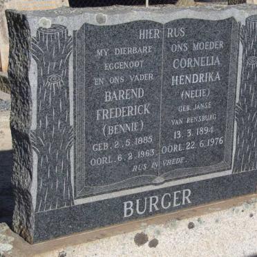 BURGER Barend Frederick 1885-1963 &amp; Cornelia Hendrika Janse van RENSBURG 1894-1976