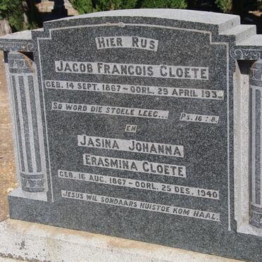 CLOETE Jacob Francois 1867-193? &amp; Jasina Johanna Erasmina 1867-1940