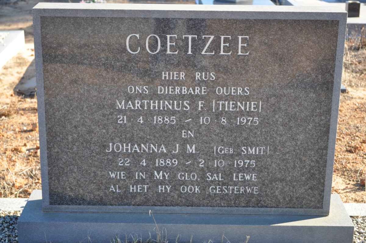 COETZEE Marthinus F. 1885-1975 &amp; Johanna J.M. SMIT 1889-1975