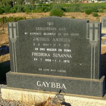 GAYBBA Jacobus Andries 1894-1972 &amp; Fredrika Susanna 1906-1975