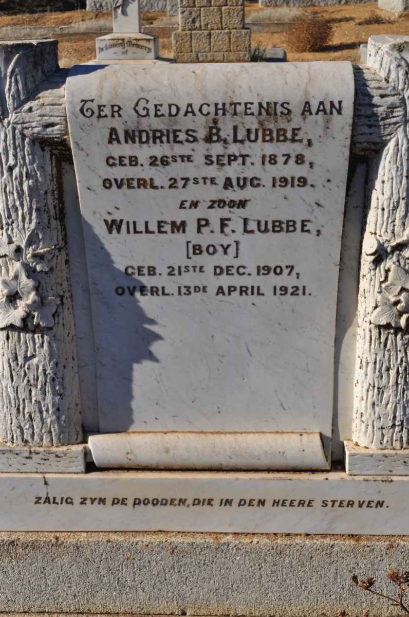 LUBBE Andries B. 1878-1919 :: LUBBE Willem P.F. 1907-1921