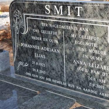 SMIT Johannes Adriaan Elias 1922-2003 &amp; Anna Elizabeth VAN DYK 1934-2001