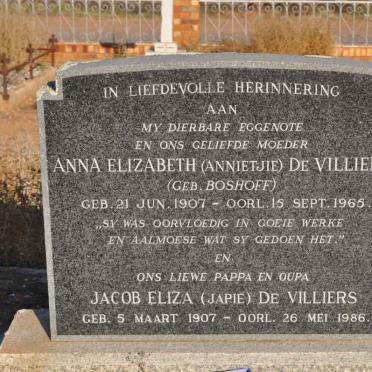 VILLIERS Jacob Eliza, de 1907-1986 &amp; Anna Elizabeth BOSHOFF 1907-1965