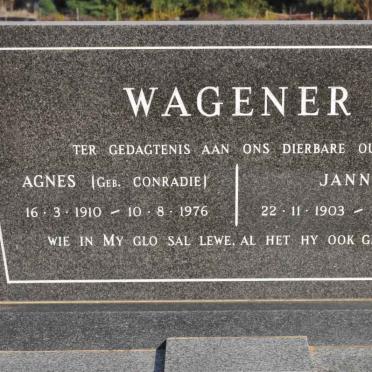 WAGENER Jannie 1903-1976 &amp; Agnes CONRADIE 1910-1976