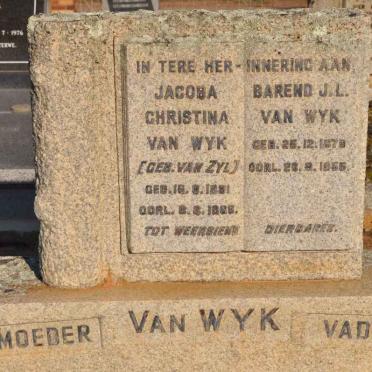 WYK Barend J.L., van 1878-1956 &amp; Christina VAN ZYL 1881-19?6