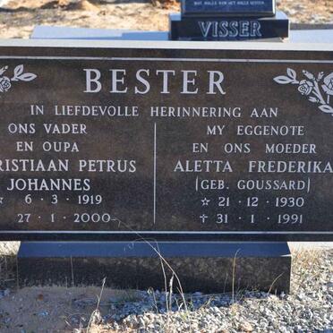 BESTER Christiaan Petrus Johannes 1919-2000 &amp; Aletta Frederika GOUSSARD 1930-1991