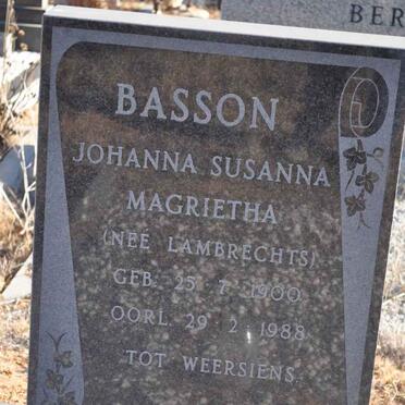 BASSON Johanna Susanna Magrietha nee LAMBRECHTS 1900-1988