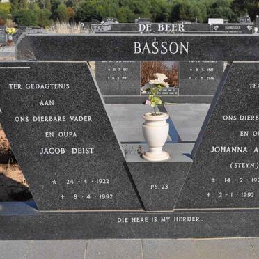 BASSON Jacob Deist 1922-1992 &amp; Johanna Adriana STEYN 1921-1992