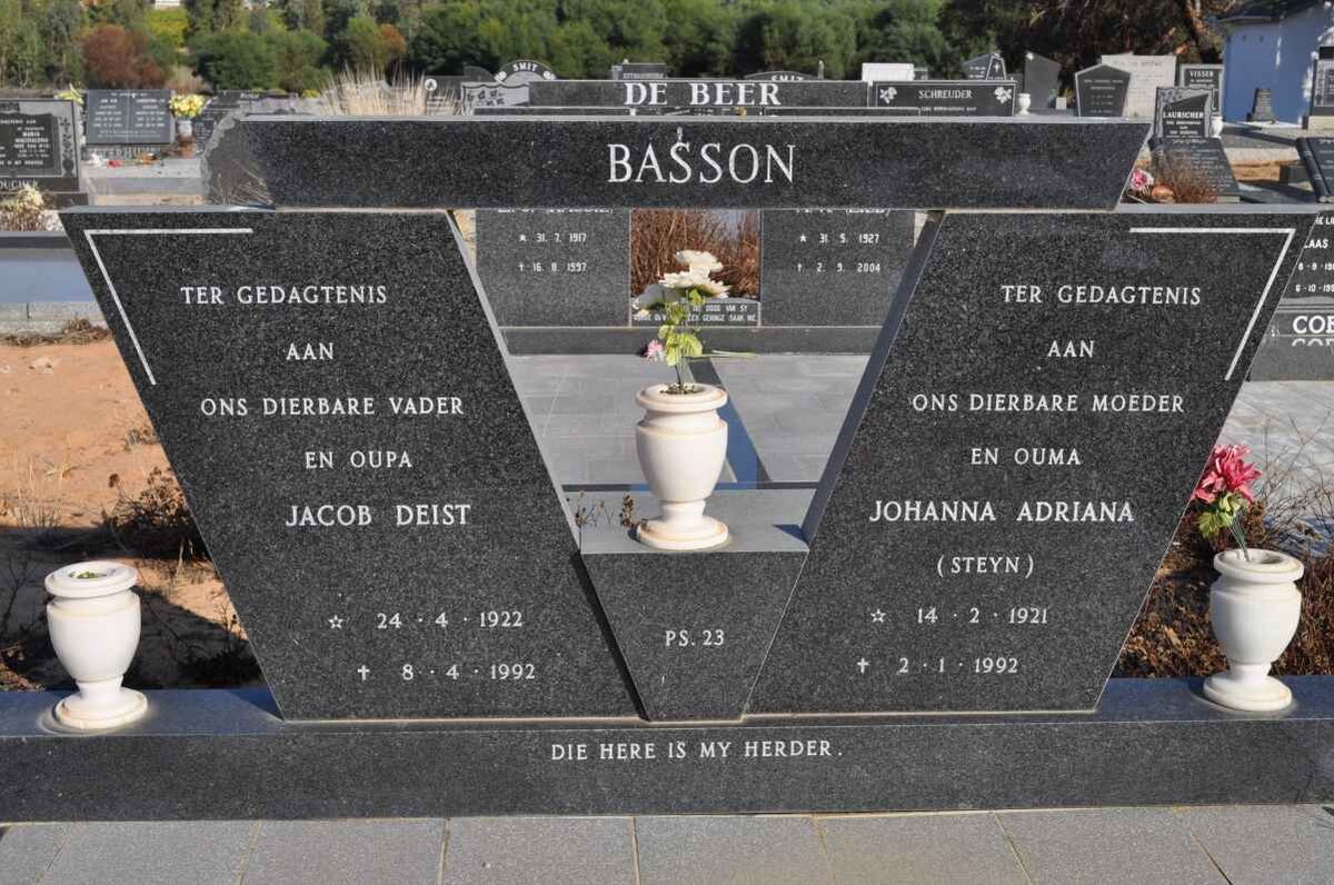 BASSON Jacob Deist 1922-1992 &amp; Johanna Adriana STEYN 1921-1992