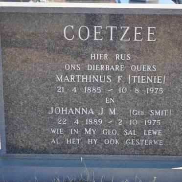 COETZEE Marthinus F. 1885-1975 &amp; Johanna J.M. SMIT 1889-1975