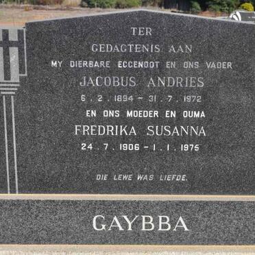 GAYBBA Jacobus Andries 1894-1972 &amp; Fredrika Susanna 1906-1975