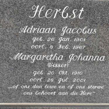 HERBST Adriaan Jacobus 1901-1967 &amp; Margaretha Johanna VISSER 1910-2001