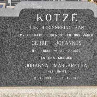 KOTZE Gerrit Johannes 1886-1969 &amp; Johanna Margaretha SMIT 1893-1976