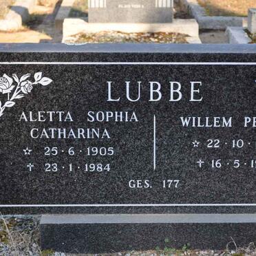 LUBBE Willem Petrus 1900-1958 &amp; Aletta Sophia Catharina 1905-1984