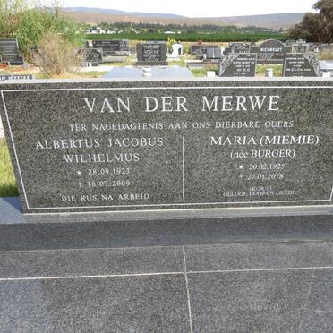 MERWE Albertus Jacobus Wilhelmus, van der 1923-2009 & Maria BURGER 1925-2018