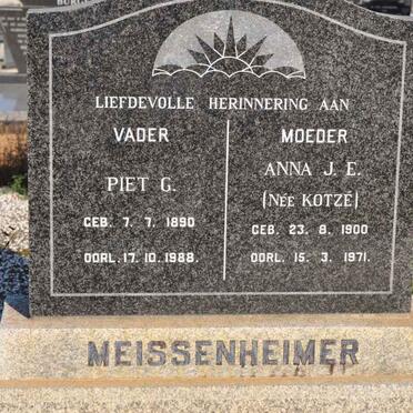 MEISSENHEIMER Piet G. 1890-1988 &amp; Anna J.E. KOTZE 1900-1971
