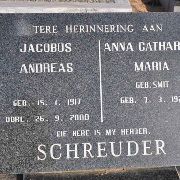 SCHREUDER Jacobus Andreas 1917-2000 &amp; Anna Catharina Maria SMIT 1926-