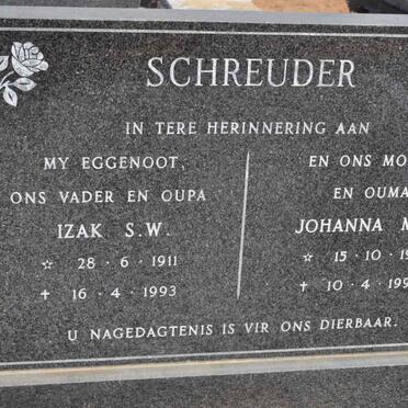 SCHREUDER Izak S.W. 1911-1993 &amp; Johanna M.A. 1916-1999