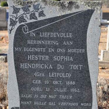 TOIT Hester Sophia Hendricka, du nee LEIPOLD 1888-1962