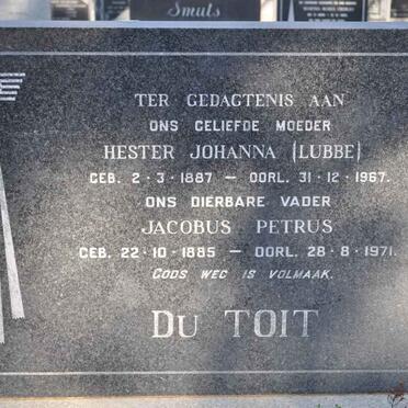 TOIT Jacobus Petrus, du 1885-1971 &amp; Hester Johanna LUBBE 1887-1967