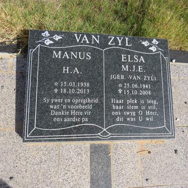 ZYL H.A., van 1938-2013 & M.J.E. VAN ZYL 1941-2008