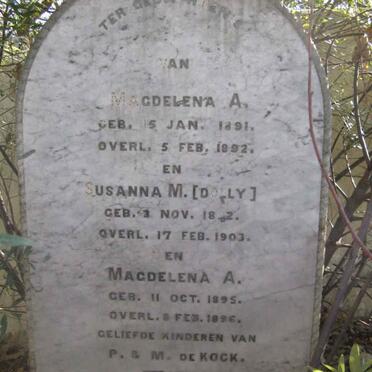 KOCK Magdalena A., de 1891-1892 :: KOCK Susanna M., de 1892-1903 :: KOCK Magdalena A., de 1895-1896