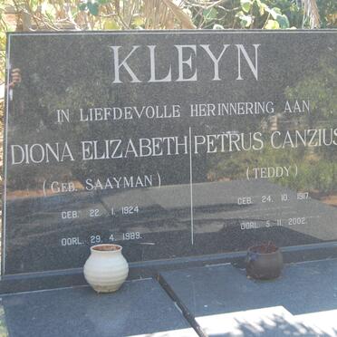 KLEYN Petrus Canzius 1917-2002 &amp; Diona Elizabeth SAAYMAN 1924-1989