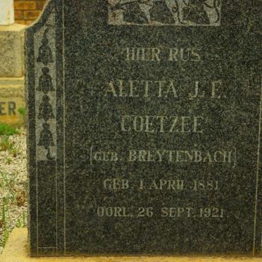 COETZEE Aletta J.E. nee BREYTENBACH 1881-1921