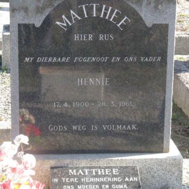 MATTHEE Hennie 1900-1961 &amp; Miemmie 1911-2009