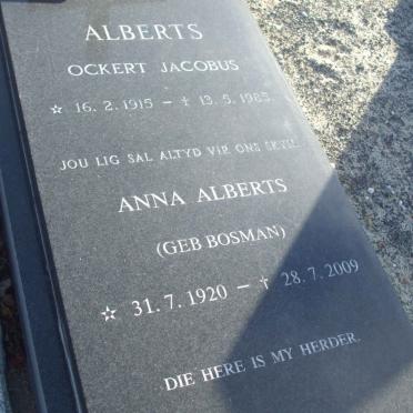 ALBERTS Ockert Jacobus 1915-1985 &amp; Anna BOSMAN 1920-2009