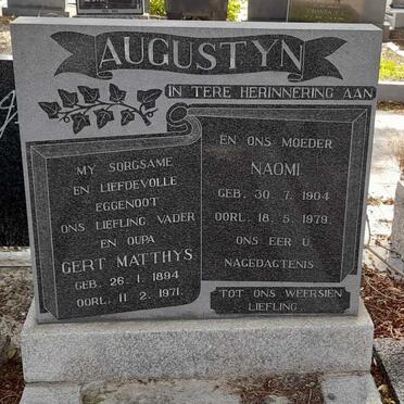 AUGUSTYN Gert Matthys 1894-1971 &amp; Naomi RAS 1904-1979
