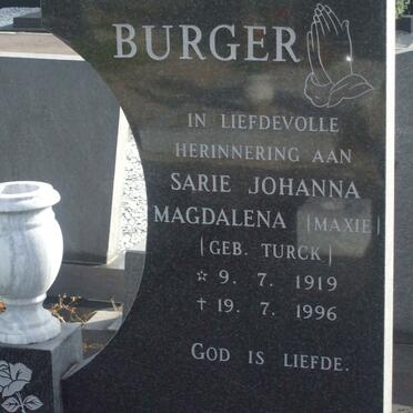 BURGER Sarie Johanna Magdalena nee TURCK 1919-1996