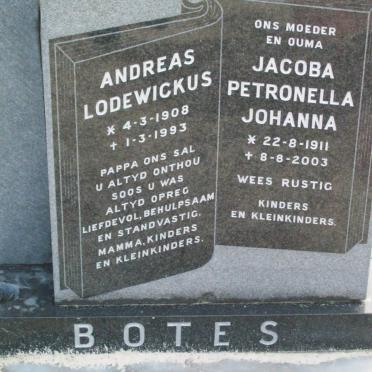 BOTES Andreas Lodewickus 1908-1993 &amp; Jacoba Petronella Johanna 1911-2003
