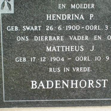 BADENHORST Mattheus J. 1904-1981 &amp; Hendrina P. SWART 1900-1974