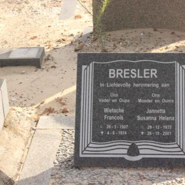 BRESLER Wietsche Francois 1927-1974 &amp; Jannetta Susanna Helena 1933-2001