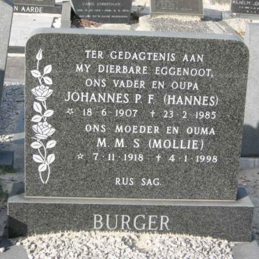BURGER Johannes P.F. 1907-1985 &amp; M.M.S. 1918-1998