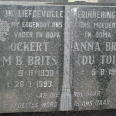 BRITS Ockert M.B. 1930-1993 &amp; Anna DU TOIT 1932-