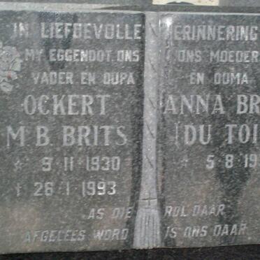 BRITS Ockert M.B. 1930-1993 &amp; Anna DU TOIT 1932-