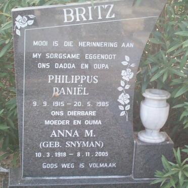 BRITZ Philippus Daniel 1915-1985 &amp; Anna M. SNYMAN 1918-2005