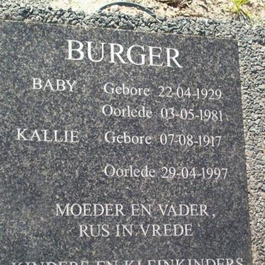BURGER Kallie 1917-1997 &amp; Baby 1929-1981
