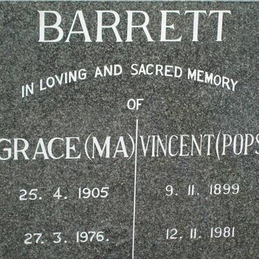 BARRETT Vincent 1899-1981 &amp; Grace 1905-1976