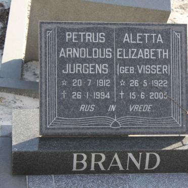 BRAND Petrus Arnoldus Jurgens 1912-1994 &amp; Aletta Elizabeth VISSER 1922-2005