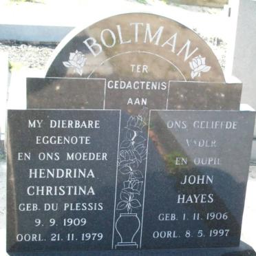 BOLTMAN John Hayes 1906-1997 &amp; Hendrina Christina DU PLESSIS 1909-1979
