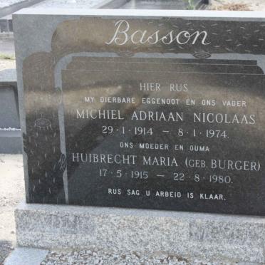 BASSON Michiel Adriaan Nicolaas 1914-1974 &amp; Huibrecht Maria BURGER 1915-1980