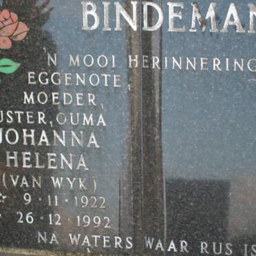 BINDEMAN Johanna Helena nee VAN WYK 1922-1992